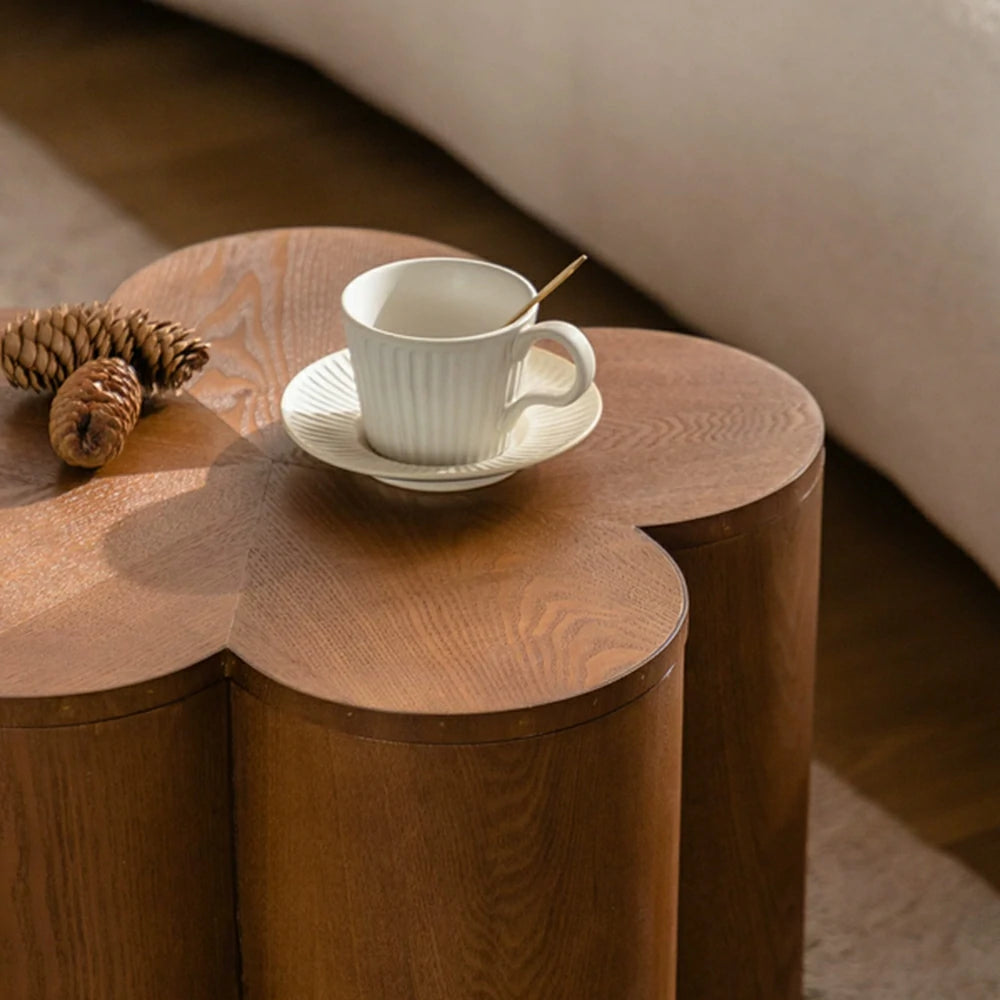 LIVARA Petal Shape 2-Piece Coffee Table Set with Hidden Storage 80cm Living Room Centre Table - Walnut