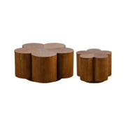LIVARA Petal Shape 2-Piece Coffee Table Set with Hidden Storage 80cm Living Room Centre Table - Walnut
