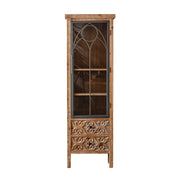 LIVARA Vintage Distressed Carved Glass Door Wine Cabinet 160cm Entryway Display Storage Cabinet - Natural Wood