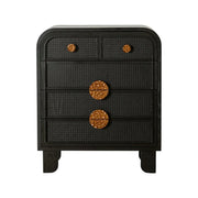 LIVARA Vintage Solid Wood 5-Drawer Chest with Rattan Detail 80.5cm Entryway Storage Cabinet - Black