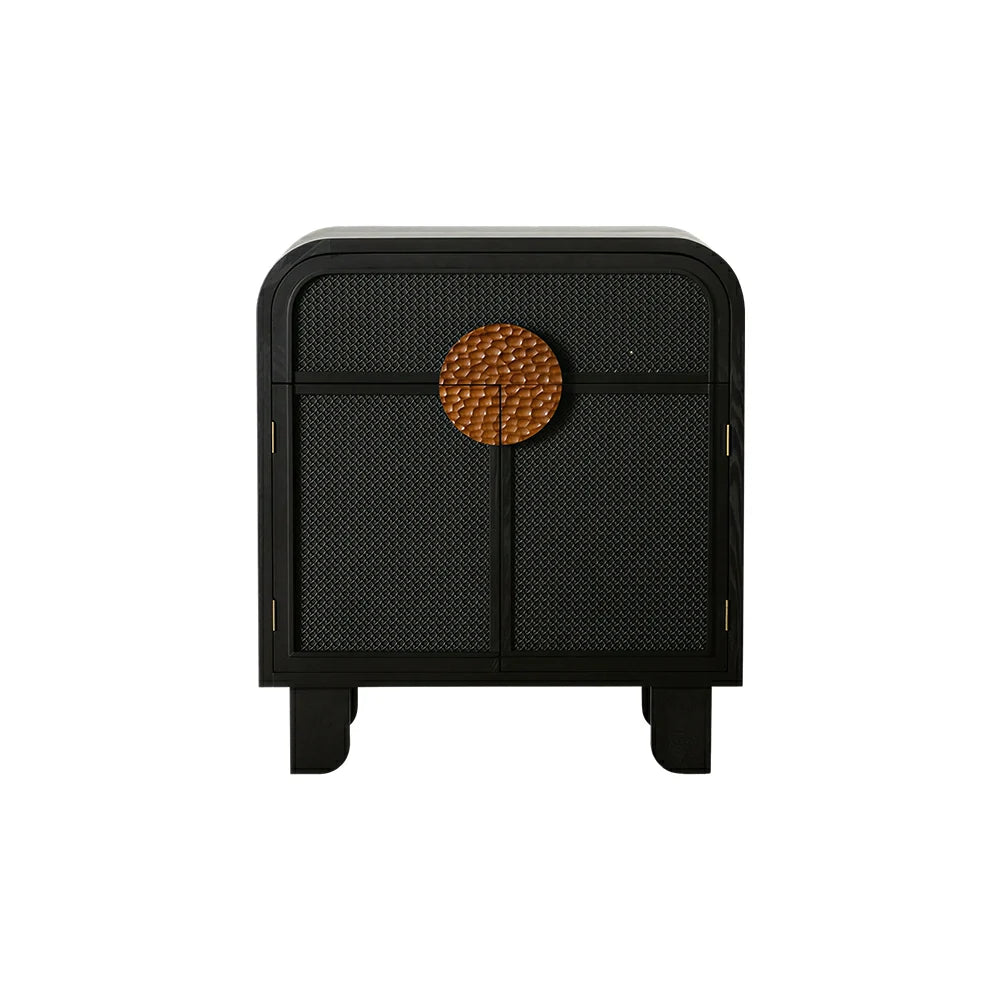 LIVARA Vintage Solid Wood Rattan Door Entryway Cabinet with Curved Top 80cm Living Room Storage Sideboard - Black