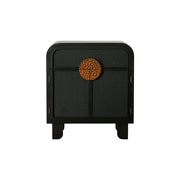 LIVARA Vintage Solid Wood Rattan Door Entryway Cabinet with Curved Top 80cm Living Room Storage Sideboard - Black