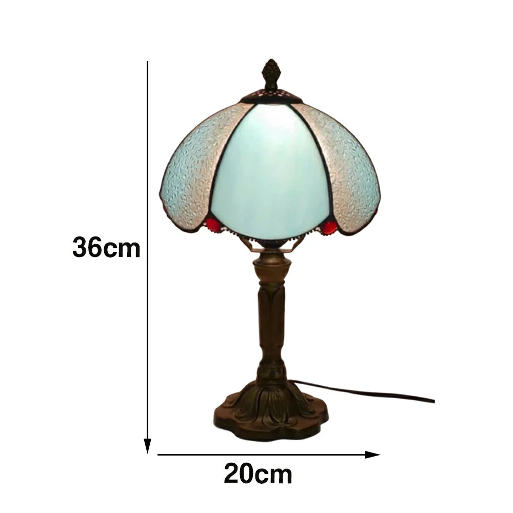 LIVARA Sky Blue Diamond Curved Glass Table Lamp Handmade Tiffany Style E27 Bedside Light Vintage Decor for Living Room Bedroom Study