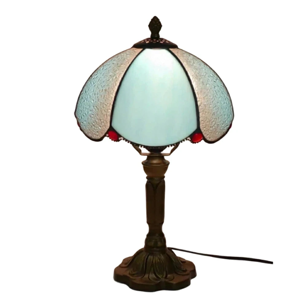LIVARA Sky Blue Diamond Curved Glass Table Lamp Handmade Tiffany Style E27 Bedside Light Vintage Decor for Living Room Bedroom Study