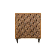 LIVARA Vintage Distressed Geometric Panel Entryway Cabinet 78cm Hallway Storage Sideboard - Natural Wood