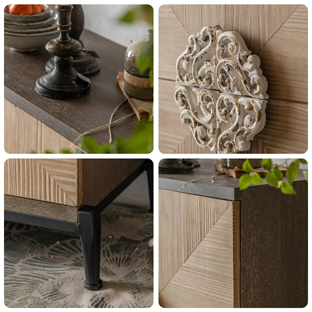 LIVARA Vintage Distressed Geometric Door Entryway Cabinet A838 - 86cm Hallway Storage Sideboard - Natural Wood