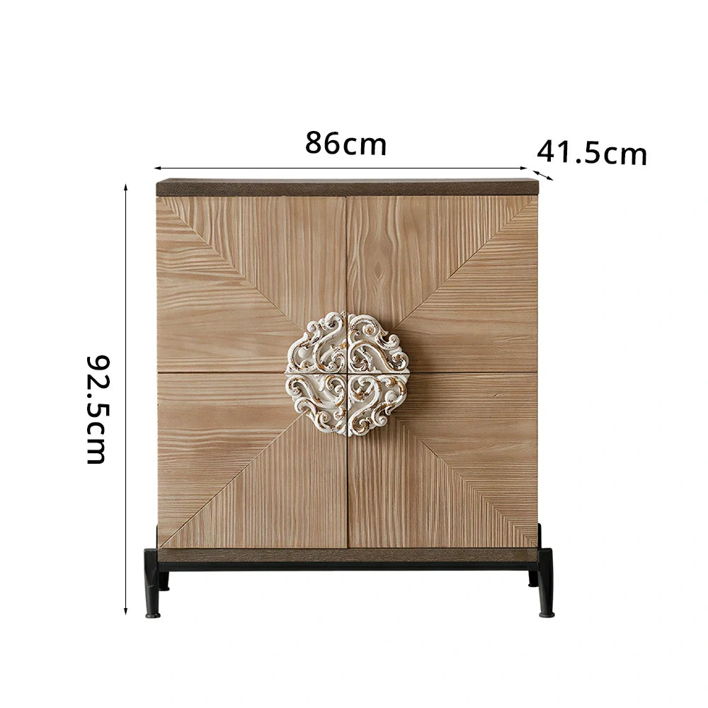 LIVARA Vintage Distressed Geometric Door Entryway Cabinet A838 - 86cm Hallway Storage Sideboard - Natural Wood