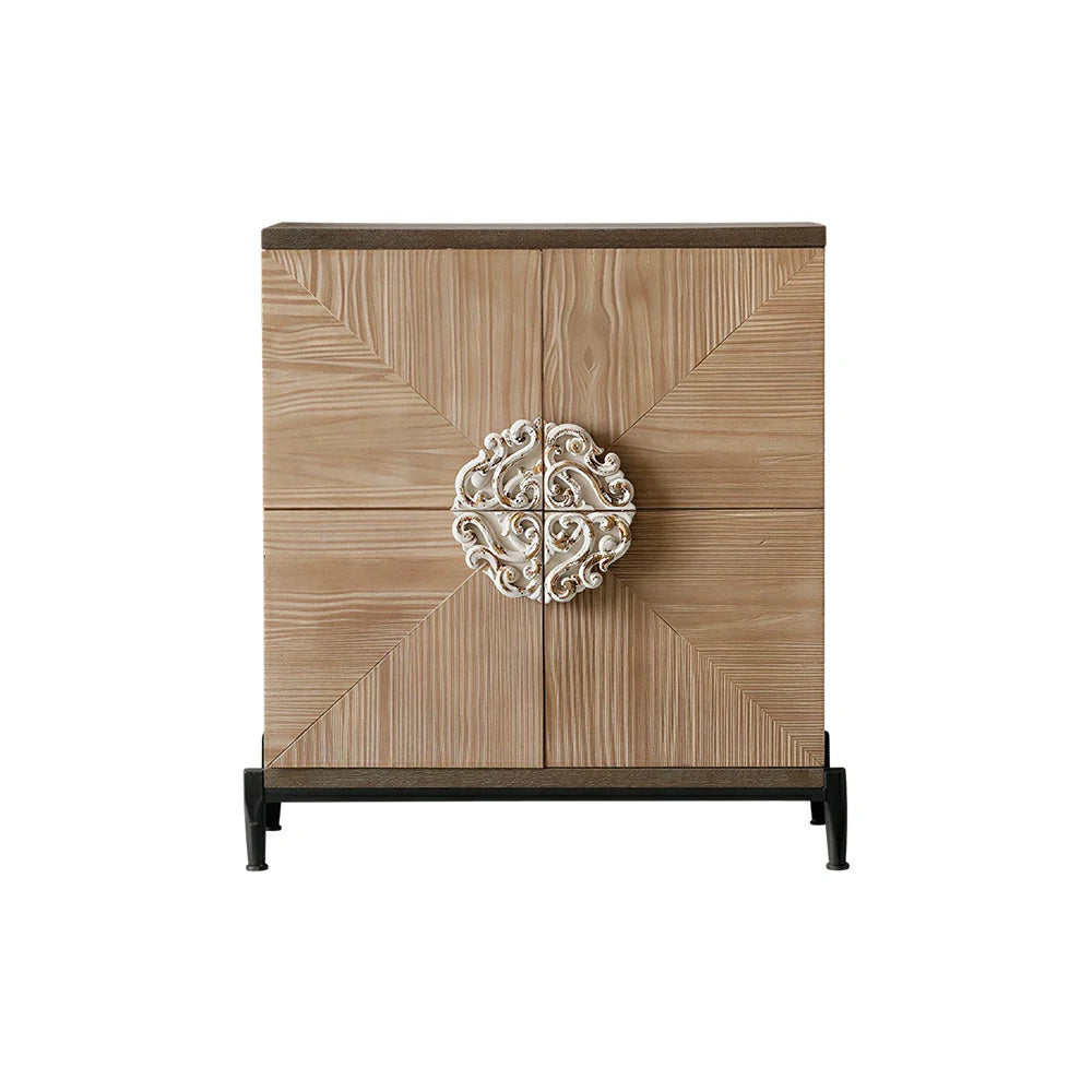 LIVARA Vintage Distressed Geometric Door Entryway Cabinet A838 - 86cm Hallway Storage Sideboard - Natural Wood