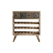 LIVARA Vintage Distressed Wine Rack with Carved Drawers - 94cm Dining Room Storage Display Cabinet - Natural Wood