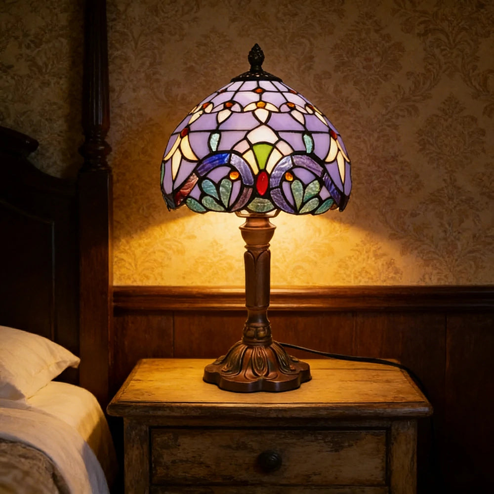 LIVARA Blue Baroque Stained Glass Table Lamp Handmade Tiffany Style E27 Bedside Light Vintage Decor for Living Room Bedroom Study