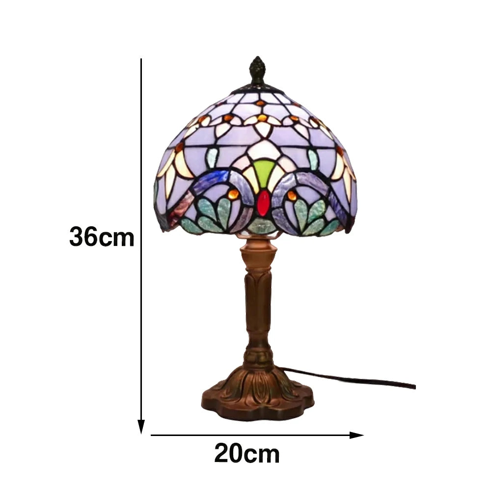 LIVARA Blue Baroque Stained Glass Table Lamp Handmade Tiffany Style E27 Bedside Light Vintage Decor for Living Room Bedroom Study