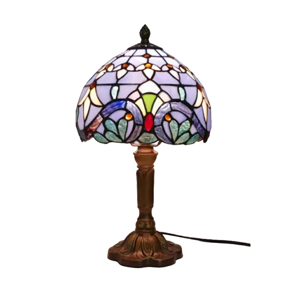 LIVARA Blue Baroque Stained Glass Table Lamp Handmade Tiffany Style E27 Bedside Light Vintage Decor for Living Room Bedroom Study