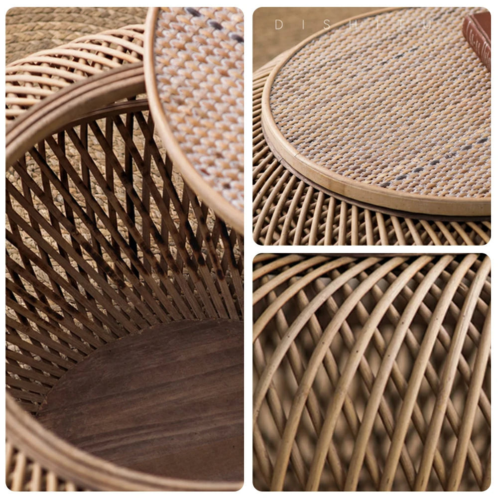 LIVARA Round Rattan Coffee Table - Removable Lid Hidden Storage 72cm Woven Design for Living Room Lounge - Natural