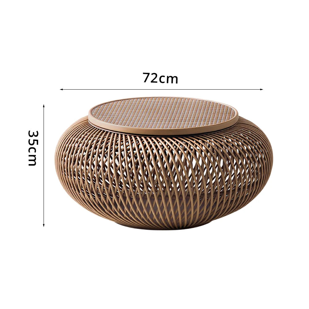 LIVARA Round Rattan Coffee Table - Removable Lid Hidden Storage 72cm Woven Design for Living Room Lounge - Natural