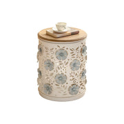 LIVARA Vintage Iron Side Table - Carved Floral Hidden Storage 38cm for Living Room Bedroom - White