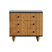 LIVARA Vintage 3-Drawer Chest - Carved Wood Grain Storage Cabinet 85.5cm for Entryway Living Room - Natural Black