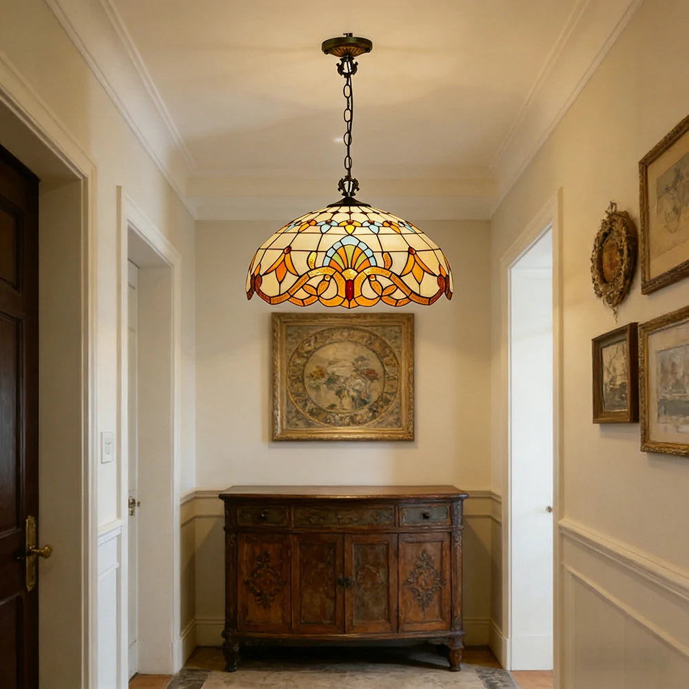 LIVARA Stained Glass Pendant Light European Vintage Hanging Lamp 30/40/50cm Adjustable Chain Ceiling Light for Dining Room Living Room