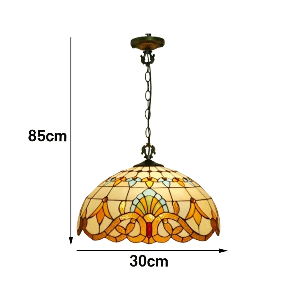 LIVARA Stained Glass Pendant Light European Vintage Hanging Lamp 30/40/50cm Adjustable Chain Ceiling Light for Dining Room Living Room