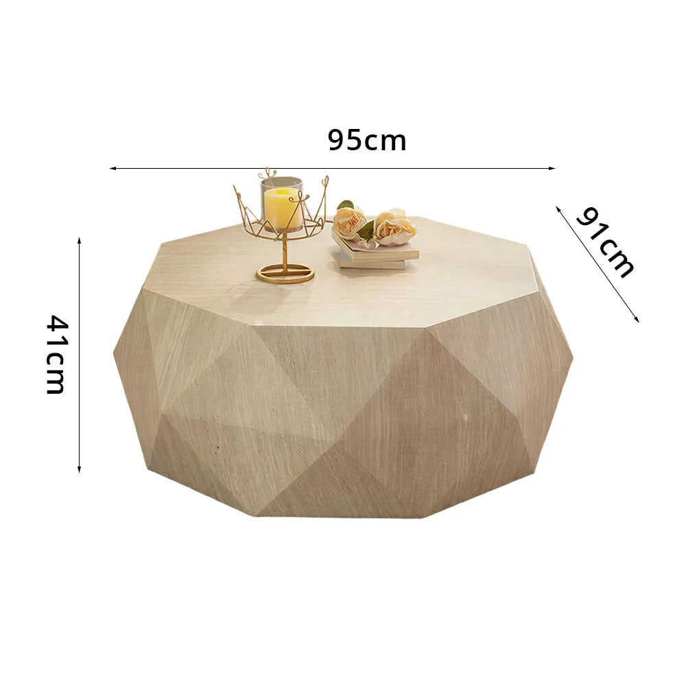 LIVARA Travertine Look Coffee Table - Geometric Diamond Design 95cm for Living Room Lounge - Cream