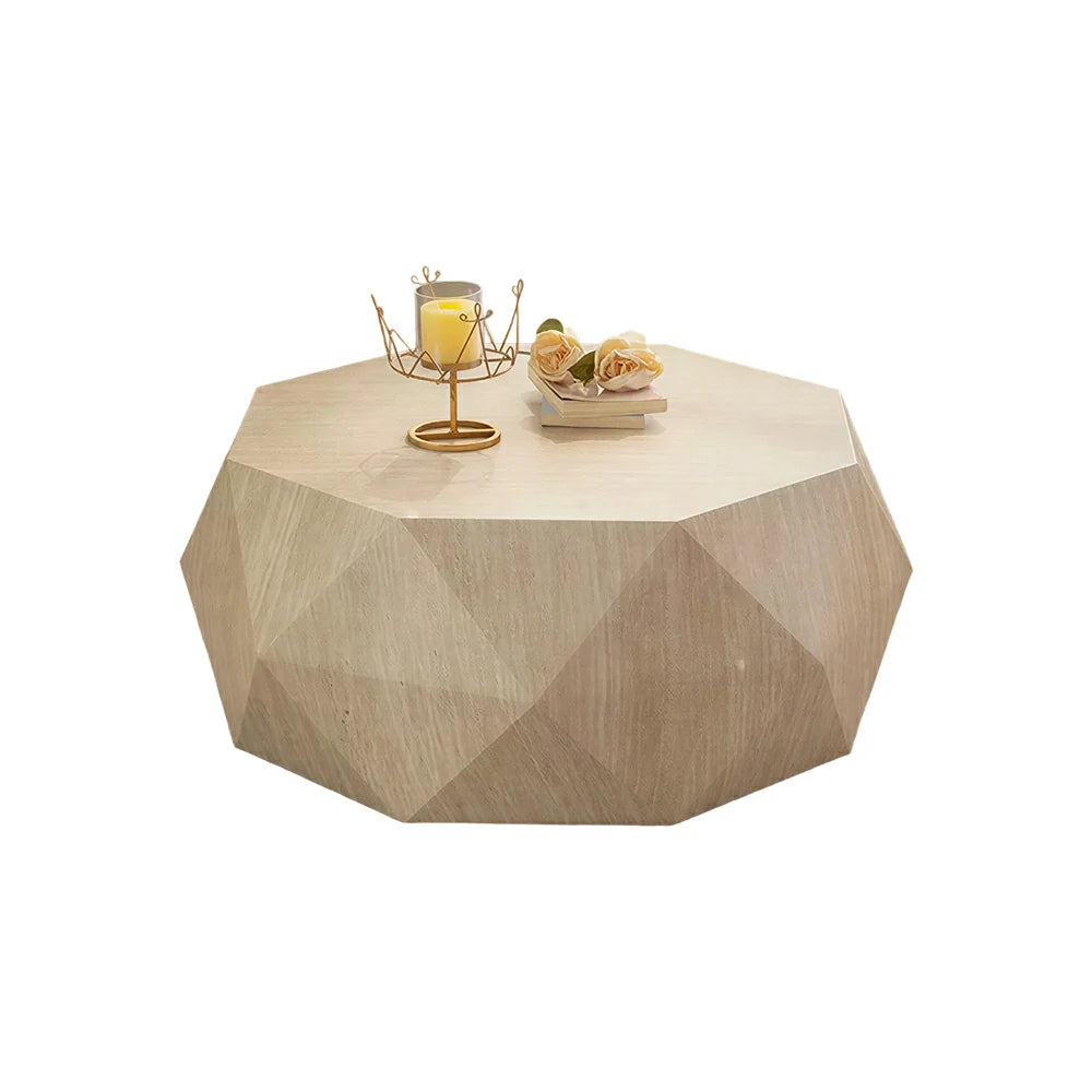 LIVARA Travertine Look Coffee Table - Geometric Diamond Design 95cm for Living Room Lounge - Cream