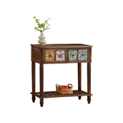 LIVARA Vintage Console Table - 4 Painted Panels 2 Drawers Solid Wood Storage 80.5cm for Entryway - Burnt Floral