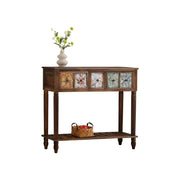 LIVARA Vintage Console Table - 5 Painted Panels 3 Drawers Solid Wood Storage 100cm for Entryway - Burnt Floral