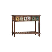 LIVARA Vintage Console Table - 6 Painted Panels 3 Drawers Solid Wood Storage 116cm for Entryway - Burnt Floral