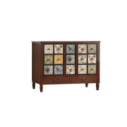 LIVARA American Vintage Storage Cabinet - Solid Wood Painted 11-Drawer Chest with 15 Panels - 100cm Entryway Cabinet - Reddish Brown