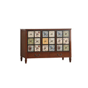 LIVARA American Vintage Storage Cabinet - Solid Wood Painted 11-Drawer Chest with 18 Panels - 116cm Entryway Cabinet - Reddish Brown