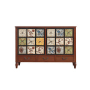 LIVARA American Vintage Storage Cabinet - Solid Wood Painted 9-Drawer Chest with 18 Panels - 120cm Entryway Cabinet - Reddish Brown