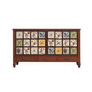 LIVARA American Vintage Storage Cabinet - Solid Wood Painted 9-Drawer Chest with 24 Panels - 140cm Entryway Cabinet - Reddish Brown
