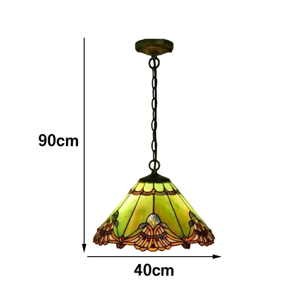 LIVARA Green Fern Pattern Pendant Light European Vintage Hanging Lamp Adjustable Chain Ceiling Light for Dining Room Living Room