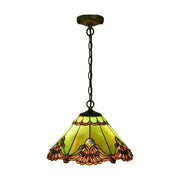 LIVARA Green Fern Pattern Pendant Light European Vintage Hanging Lamp Adjustable Chain Ceiling Light for Dining Room Living Room