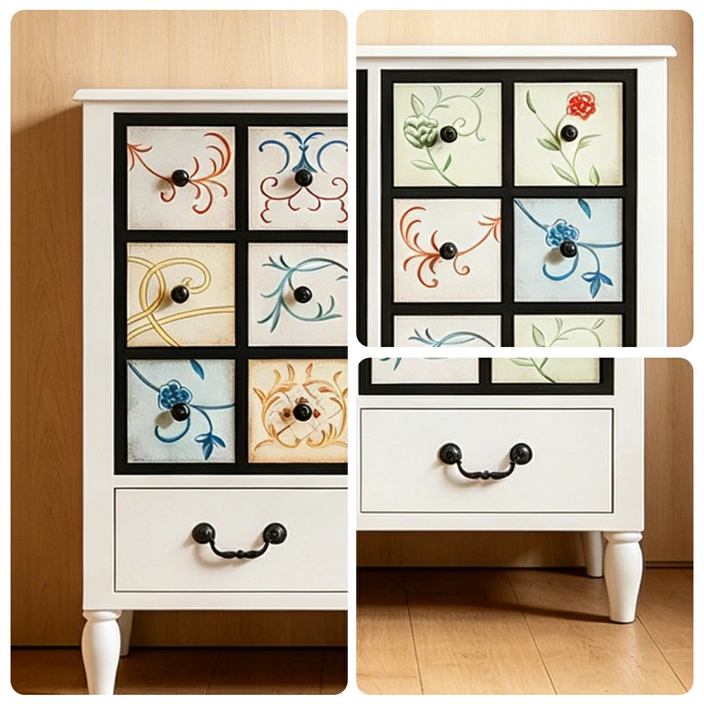 LIVARA American Vintage Storage Cabinet - Solid Wood Painted 8-Drawer Chest with 12 Panels - 80cm Entryway Cabinet - White