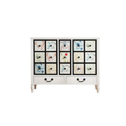 LIVARA American Vintage Storage Cabinet - Solid Wood Painted 11-Drawer Chest with 15 Panels - 100cm Entryway Cabinet - White