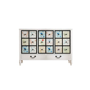 LIVARA American Vintage Storage Cabinet - Solid Wood Painted 11-Drawer Chest with 18 Panels - 116cm Entryway Cabinet - White