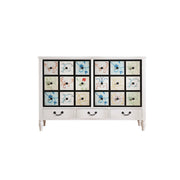 LIVARA American Vintage Storage Cabinet - Solid Wood Painted 9-Drawer Chest with 18 Panels - 120cm Entryway Cabinet - White