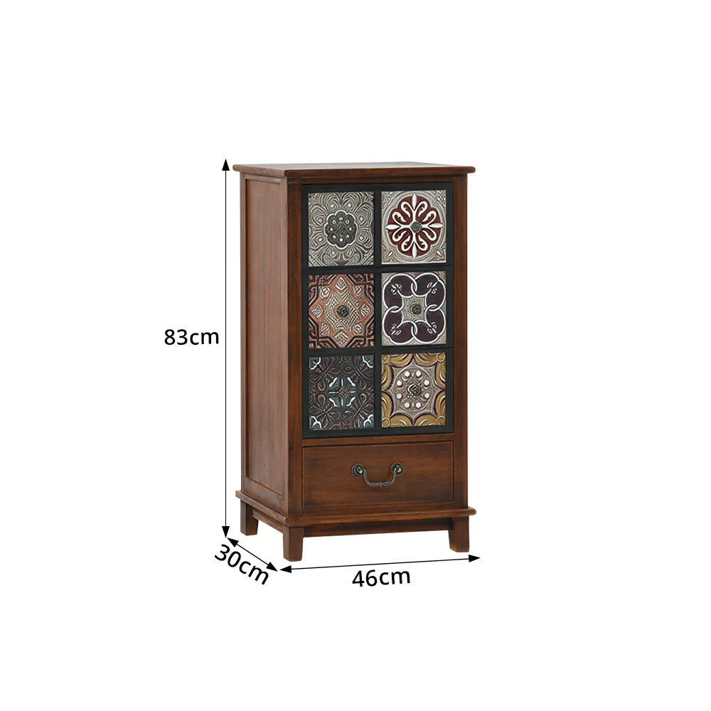 LIVARA American Vintage Storage Cabinet - Solid Wood Painted Drawer Chest with Slim Design - 83cm Entryway Side Cabinet - Chestnut