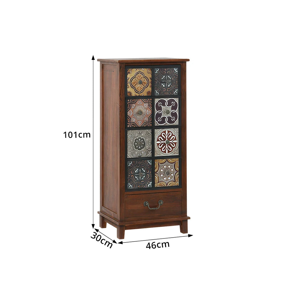 LIVARA American Vintage Storage Cabinet - Solid Wood Painted Drawer Chest with Slim Design - 101cm Entryway Side Cabinet - Chestnut