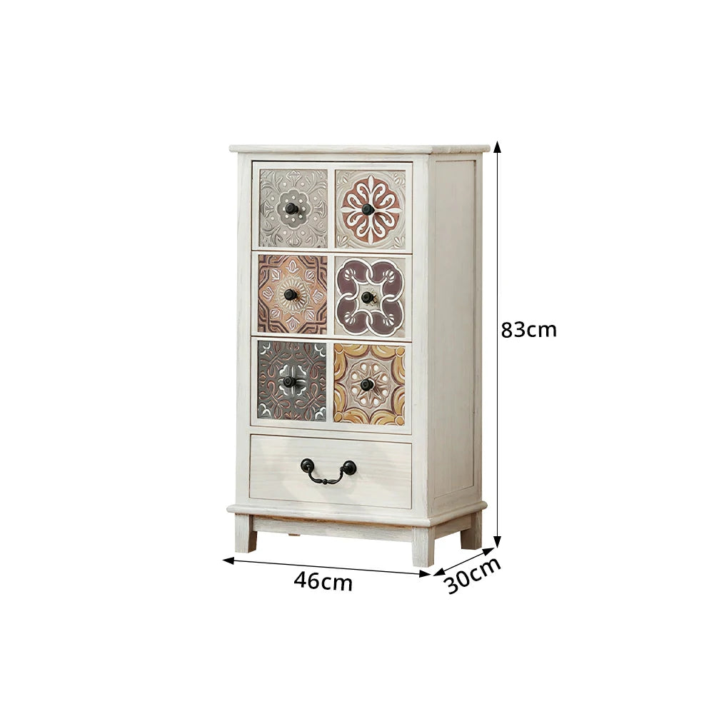 LIVARA American Vintage Storage Cabinet - Solid Wood Painted Drawer Chest with Slim Design - 83cm Entryway Side Cabinet - White