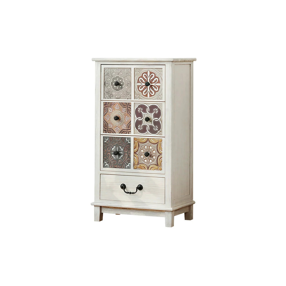 LIVARA American Vintage Storage Cabinet - Solid Wood Painted Drawer Chest with Slim Design - 83cm Entryway Side Cabinet - White