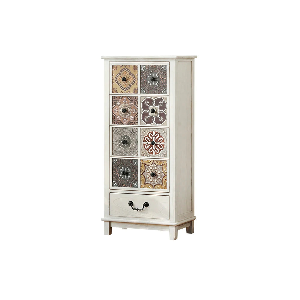 LIVARA American Vintage Storage Cabinet - Solid Wood Painted Drawer Chest with Slim Design - 101cm Entryway Side Cabinet - White
