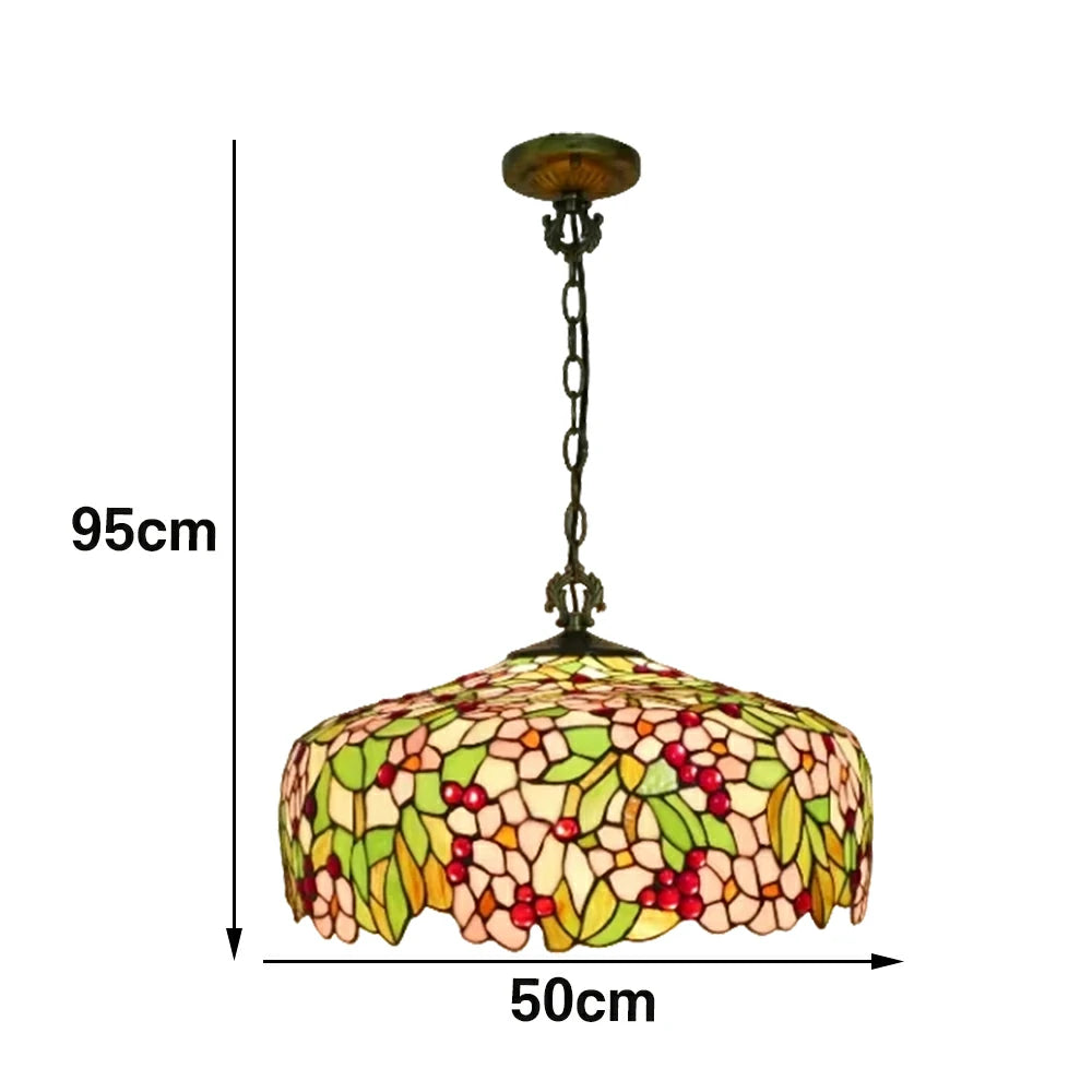 LIVARA Peach Blossom Pattern Pendant Light European Vintage Hanging Lamp Adjustable Chain Ceiling Light for Dining Room Living Room