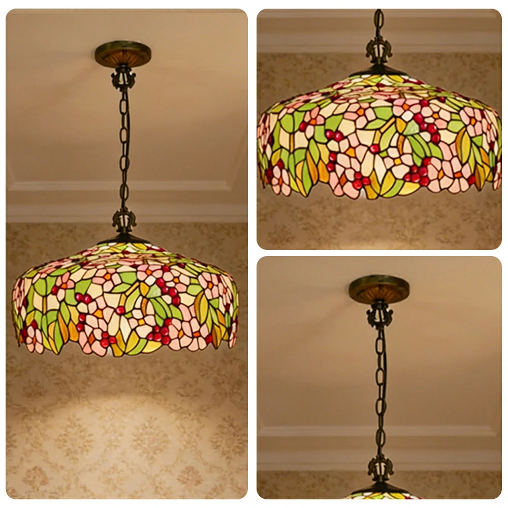 LIVARA Peach Blossom Pattern Pendant Light European Vintage Hanging Lamp Adjustable Chain Ceiling Light for Dining Room Living Room