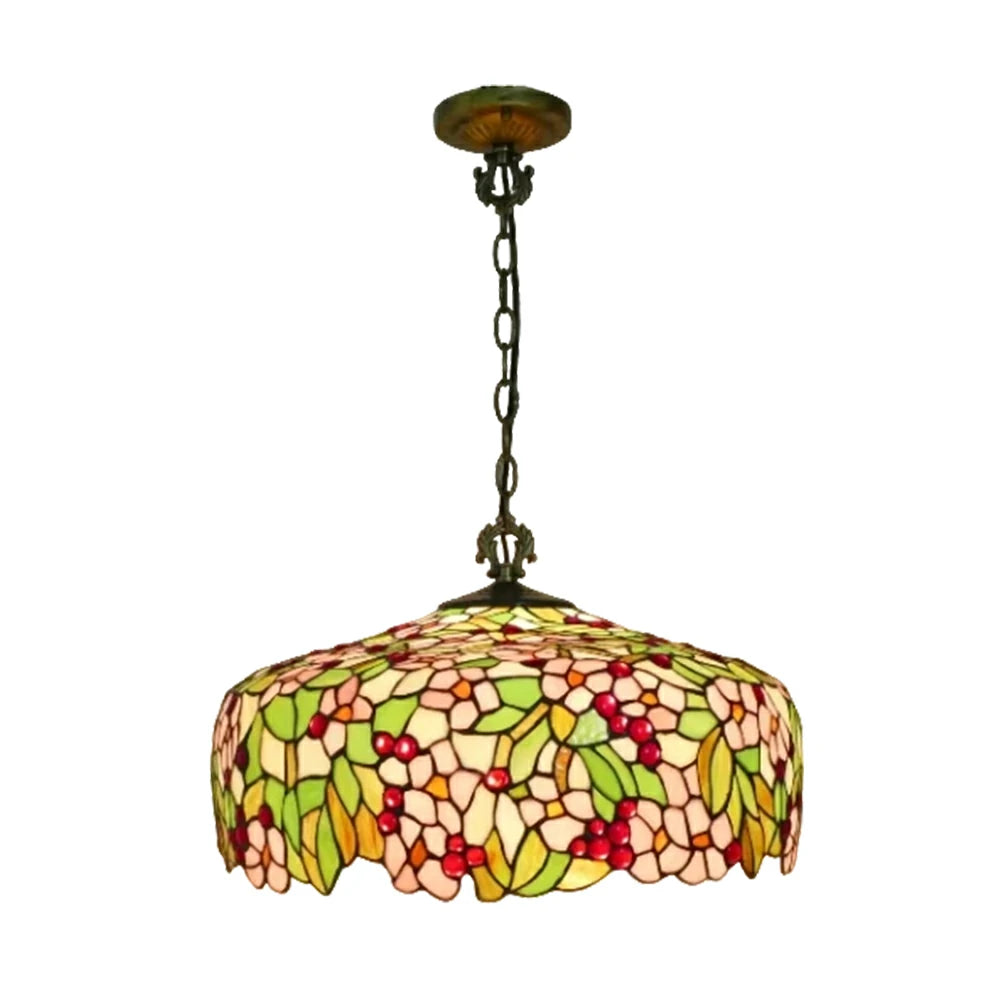 LIVARA Peach Blossom Pattern Pendant Light European Vintage Hanging Lamp Adjustable Chain Ceiling Light for Dining Room Living Room