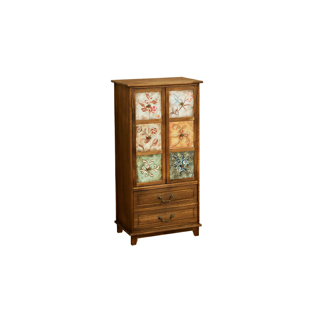 LIVARA American Vintage Painted Cabinet - Multi-Layer Storage Cupboard with Metal Handles - 111cm Entryway Cabinet - Burnt Brown