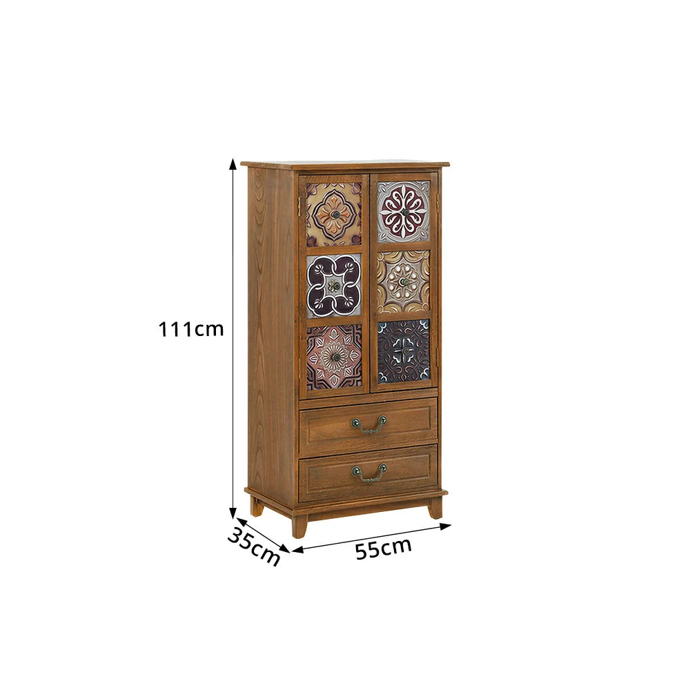 LIVARA American Vintage Painted Cabinet - Multi-Layer Storage Cupboard with Metal Handles - 111cm Entryway Cabinet - Brown