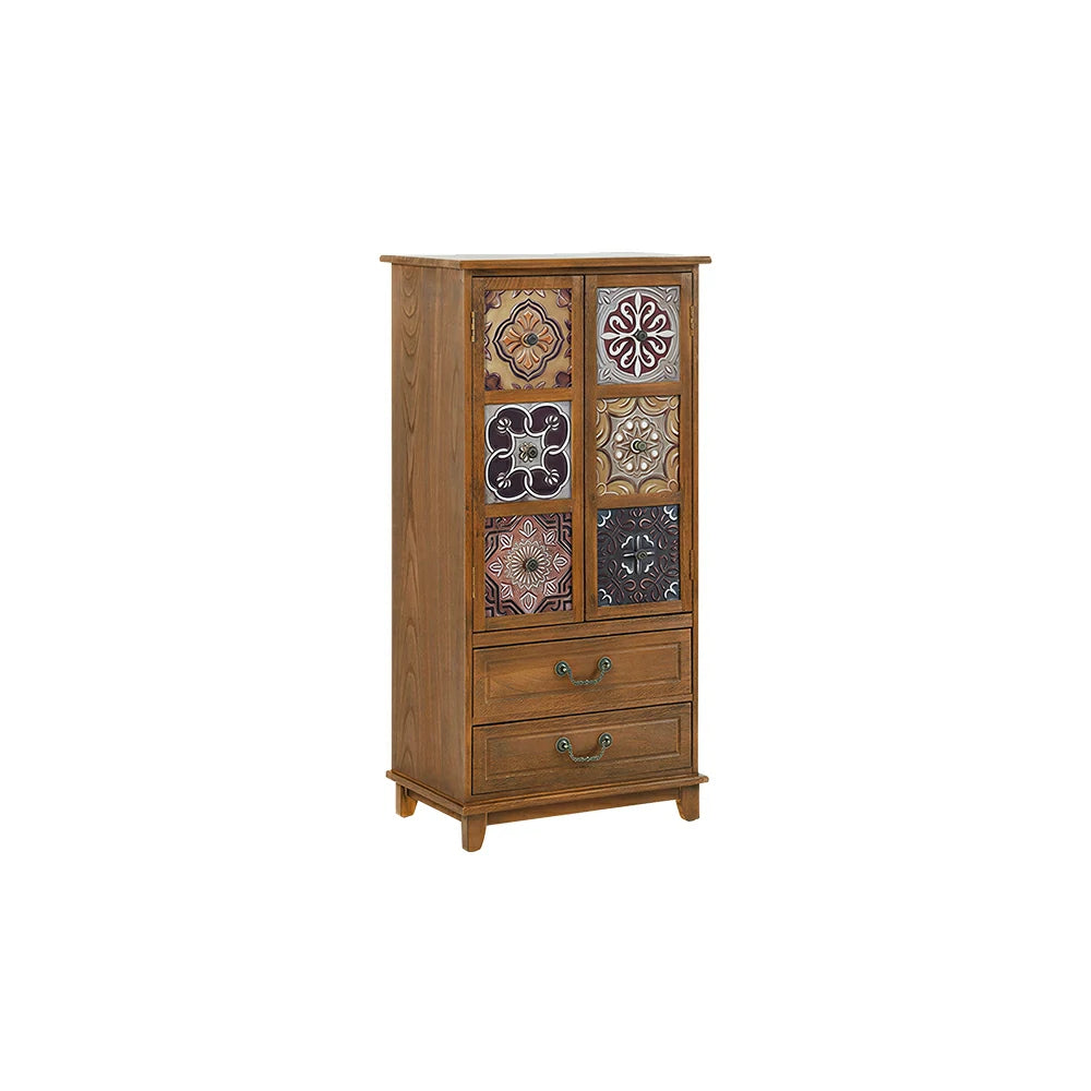 LIVARA American Vintage Painted Cabinet - Multi-Layer Storage Cupboard with Metal Handles - 111cm Entryway Cabinet - Brown