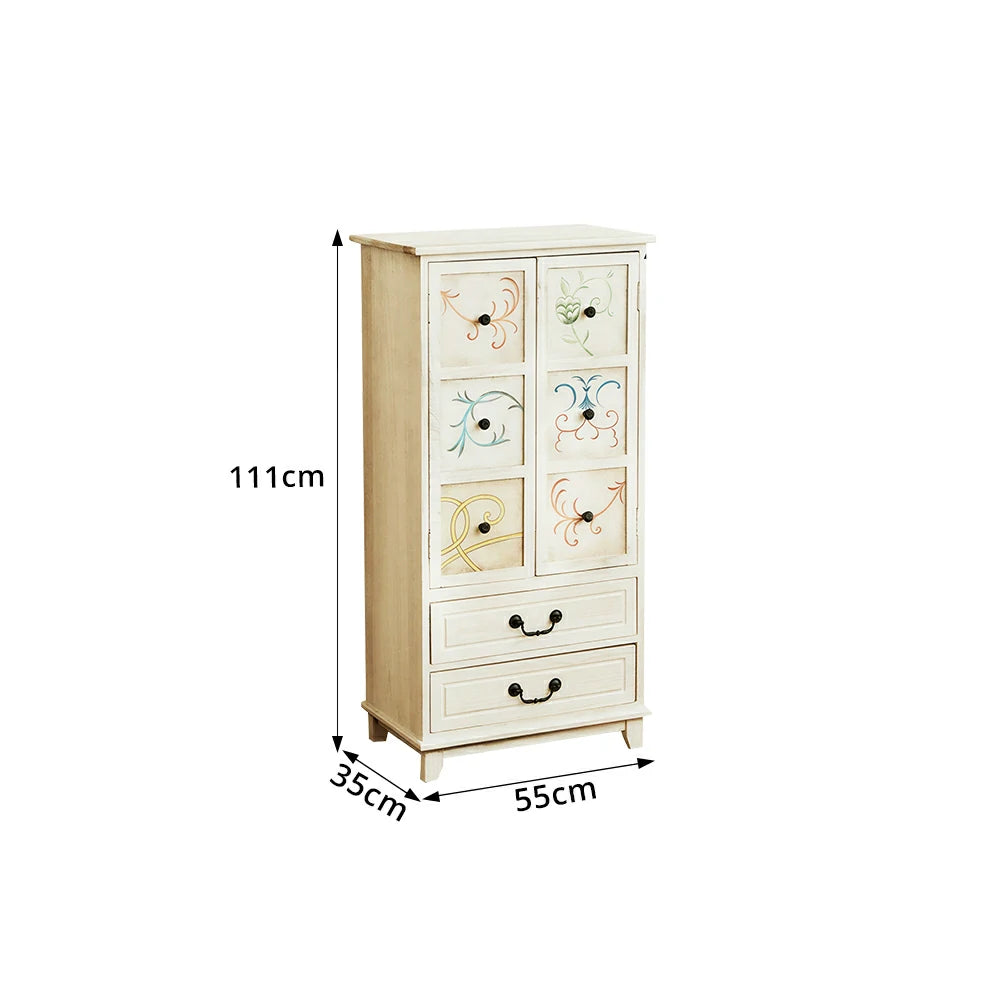 LIVARA American Vintage Painted Cabinet - Multi-Layer Storage Cupboard with Metal Handles - 111cm Entryway Cabinet - White