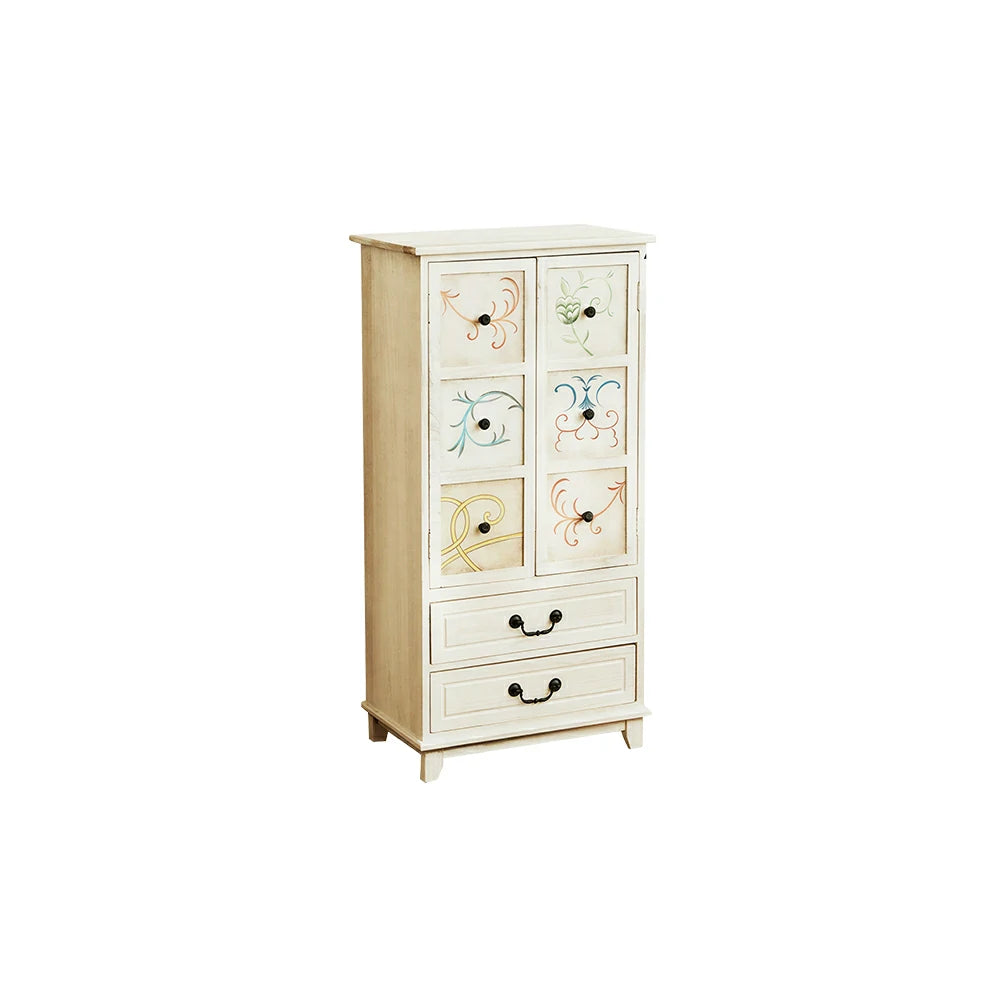 LIVARA American Vintage Painted Cabinet - Multi-Layer Storage Cupboard with Metal Handles - 111cm Entryway Cabinet - White